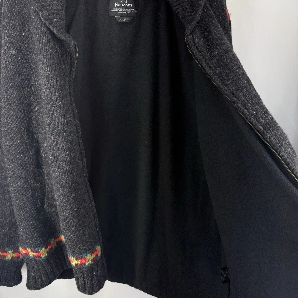 Lost Horizons Handcrafted Wool Jacket XXL Fleece Lined Nepal Deer Floral - Picture 7 of 11